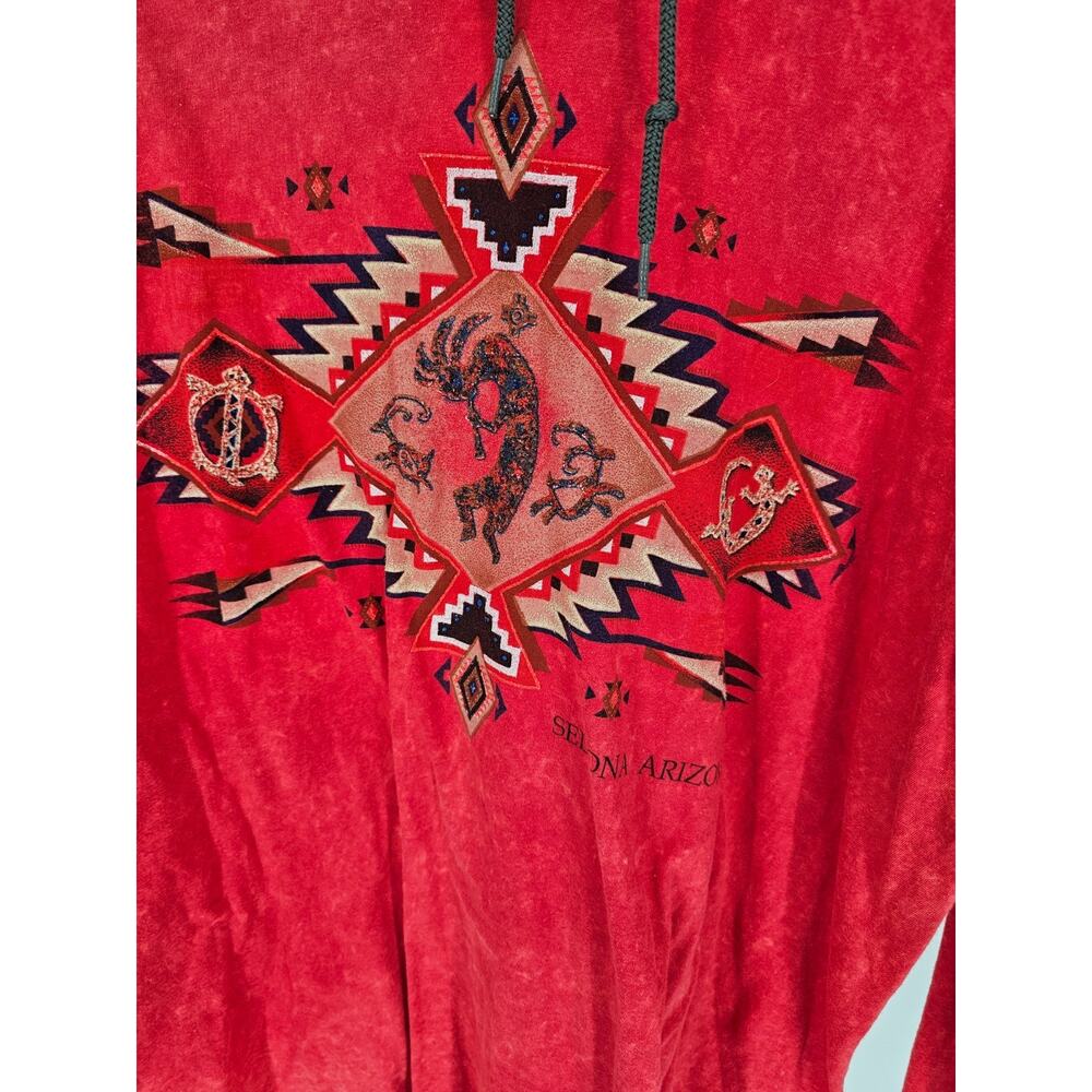 Sedona Arizona Womens Sz XL Lightweight Hoodie Kokopelli Aztec Graphic Print Red - Picture 2 of 4